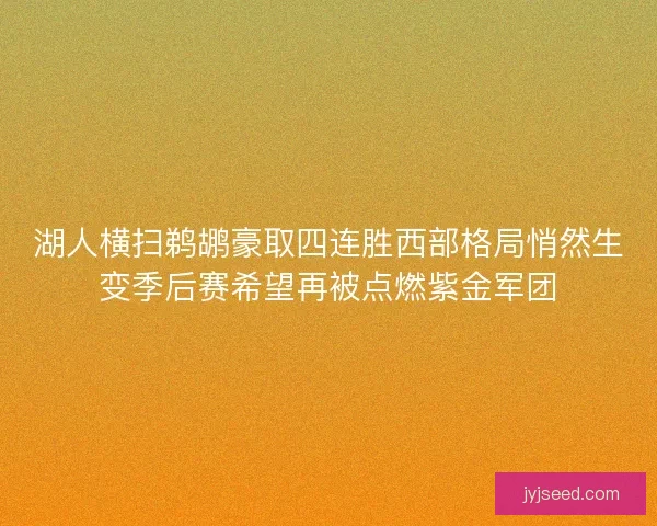 湖人横扫鹈鹕豪取四连胜西部格局悄然生变季后赛希望再被点燃紫金军团