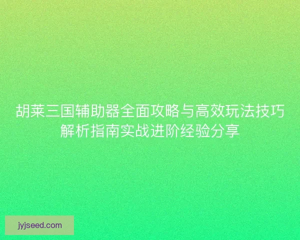 胡莱三国辅助器全面攻略与高效玩法技巧解析指南实战进阶经验分享